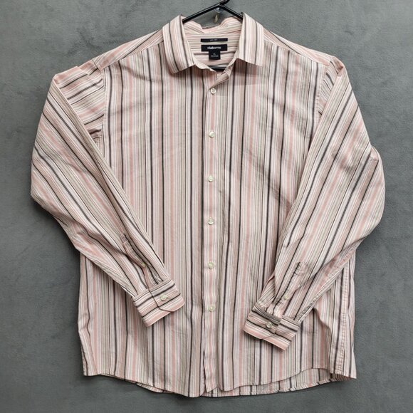 Claiborne Men's XL White/Pink Striped Cotton‎ Button Up Long Sleeve Men - Picture 1 of 5